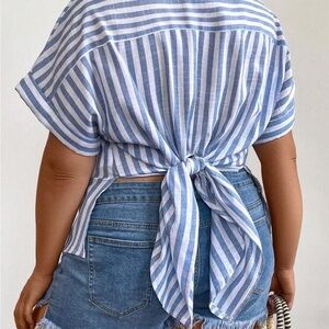 Striped Blue Tie-Back Top 4x